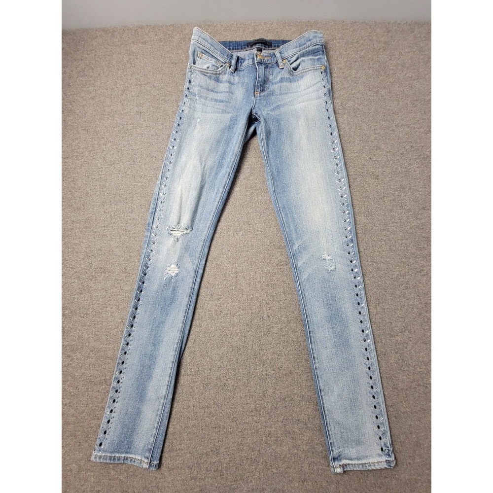 Juicy Couture Skinny Jeans Womens 26x31 Blue Denim Rhinestone Studded Distressed
